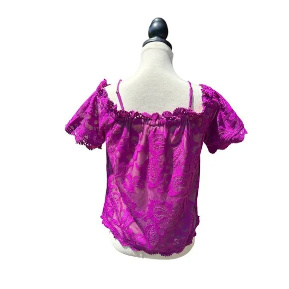 Purple Lace Off-Shoulder Blouse Womens Size S Summer Top - Picture 3 of 7